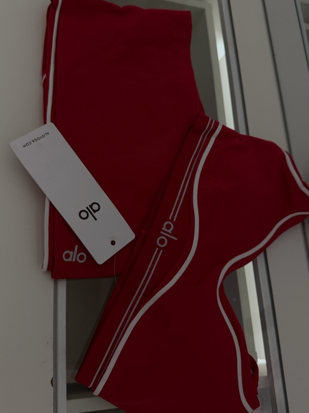 ALO Yoga Red Sports Bra with White Trim